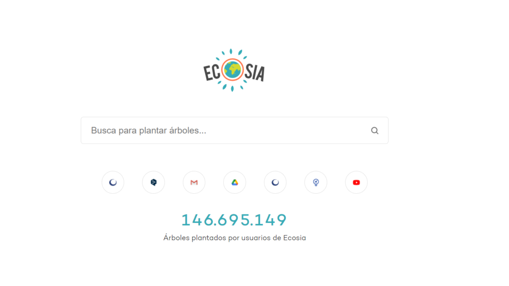 ecosia's homepage, reducing the carbon footprint